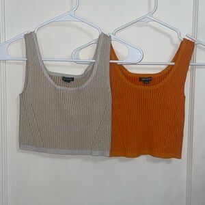 Cute Ribbed Knit Crop Tops in Beige and Orange